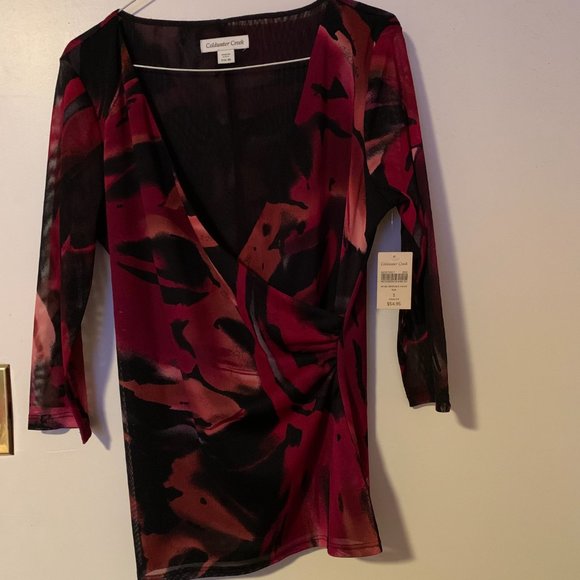 Gorgeous Coldwater Creek Wine, Black, Multi Cross Wrap Blouse Top NWT - Size S - Picture 8 of 8